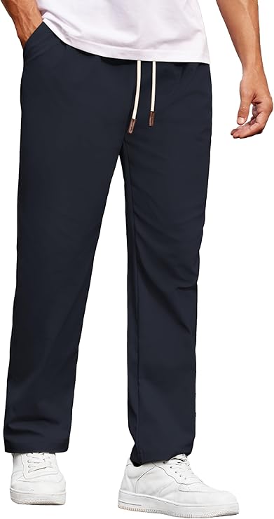 COOFANDY Men's Casual Chino Pants Relaxed Fit Drawstring Elastic Waist Lightweight Pant Twill Pleated Trousers