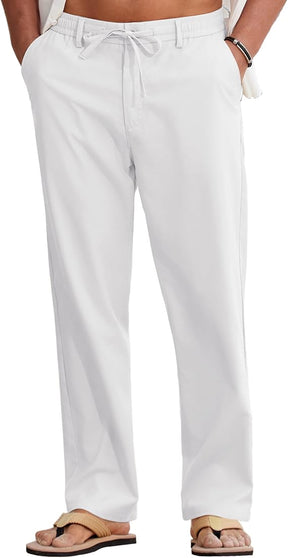 COOFANDY Mens Linen Pants Casual Drawstring Summer Beach Pants Lightweight Cotton Linen Dress Trousers