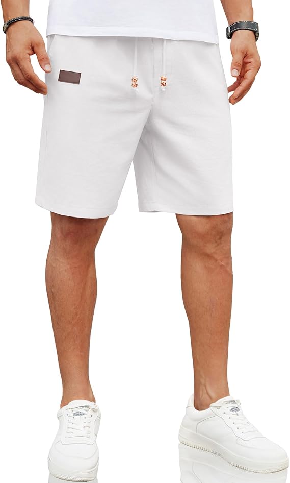 COOFANDY Mens Casual Linen Shorts Elastic Waist Drawstring Loose Fit Summer Beach Vacation Shorts with Pockets