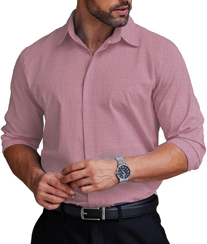 COOFANDY Men's Formal Dress Shirt Hidden Button Front Wrinkle Free Shirt Regular Fit Stretch Business Casual Shirts S-XXXL
