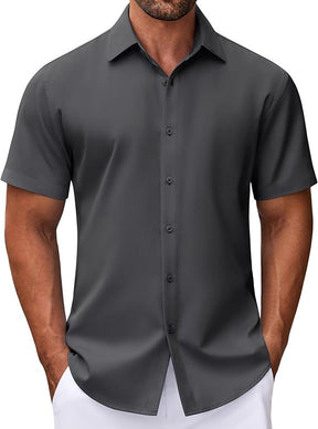 COOFANDY Mens Dress Shirts Button Down Short Sleeve Shirt Summer Shirts Business Casual Wedding Shirt