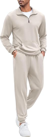 COOFANDY Men's Tracksuit 2 Piece Quarter Zip Sweatsuit Sets Casual Athletic Running Jogging Suits
