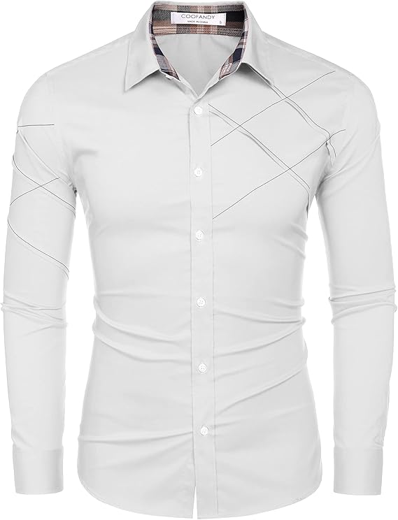 COOFANDY Men's Cotton Dress Shirts Long Sleeve Plaid Collar Shirt Slim Fit Casual Button Down Shirt