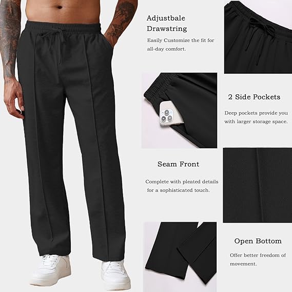 COOFANDY Men's Knit Sweatpants Lightweight Open Bottom Casual Pants Drawstring Jogger Yoga Pants with Pockets