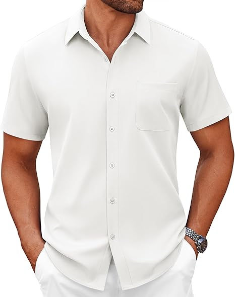 COOFANDY Mens Short Sleeve Button Down Shirts Casual Dress Shirts for Men Summer Untucked Shirts with Pocket