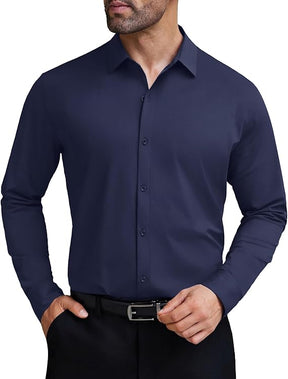 COOFANDY Mens Dress Shirts Long Sleeve 4-Way Stretch Wrinkle Free Shirts Button Down Business Formal Shirts S-XXXL