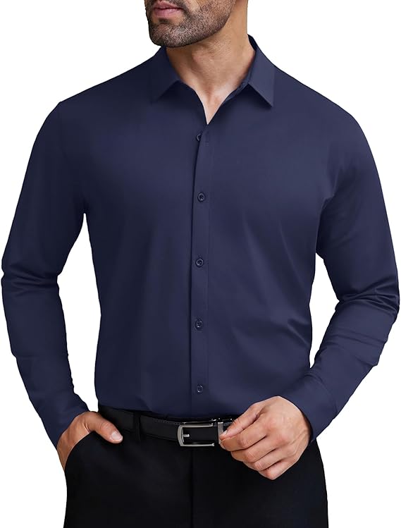 COOFANDY Mens Dress Shirts Long Sleeve 4-Way Stretch Wrinkle Free Shirts Button Down Business Formal Shirts S-XXXL