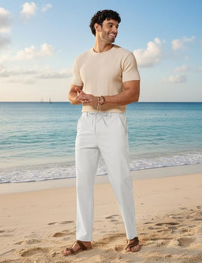 COOFANDY Men's Cotton Linen Pants Casual Drawstring Dress Pants Beach Summer Lightweight Trousers