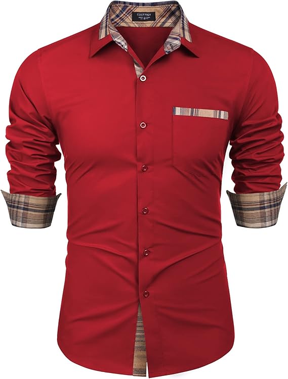 COOFANDY Men's Long Sleeve Dress Shirt Plaid Collar Casual Button Down Shirts