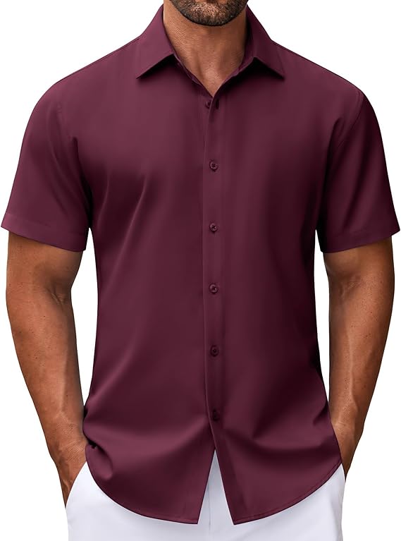 COOFANDY Mens Dress Shirts Button Down Short Sleeve Shirt Summer Shirts Business Casual Wedding Shirt