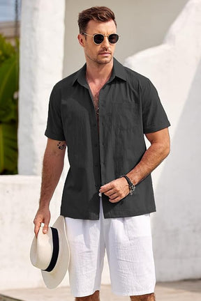 COOFANDY Mens Short Sleeve Button Down Shirts 100% Cotton Beach Style Textured Shirts