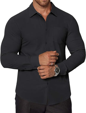COOFANDY Stretch Mens Dress Shirts Wrinkle Free Long Sleeve Dress Shirt Muscle Fit Button Down Shirt
