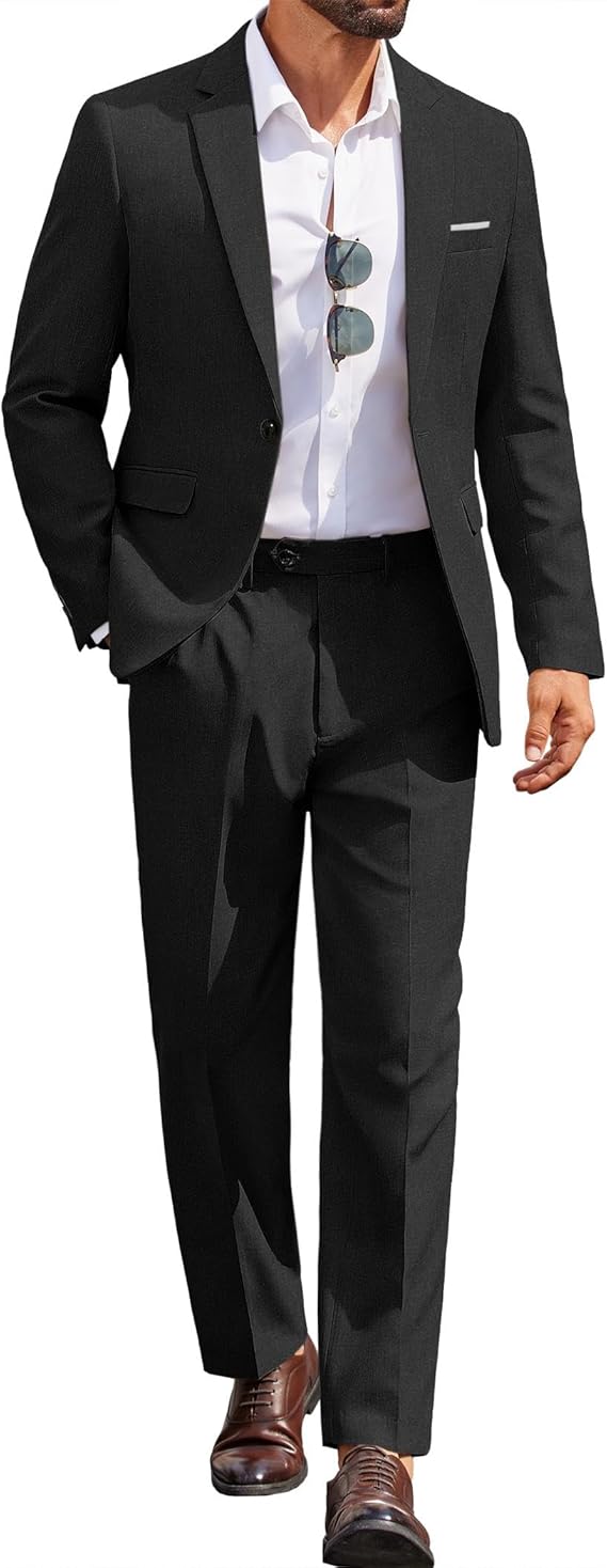 COOFANDY Men Suits Classic Fit 2 Piece Suit Set One Button Casual Blazer Wedding Bussiness Suit Separates