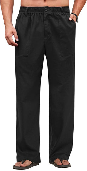 COOFANDY Men's Casual Linen Cotton Pants Elastic Waist Summer Beach Trousers Lightweight Yoga Vacation Pants