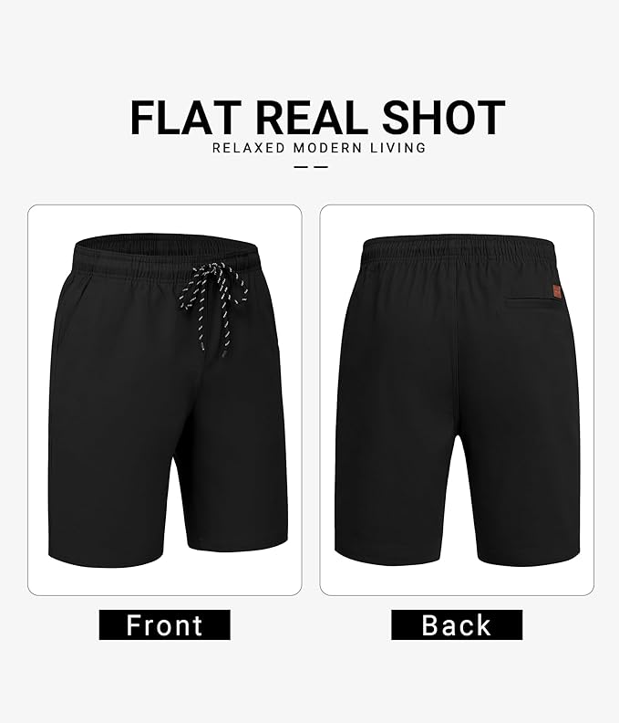 COOFANDY Mens Casual Shorts Cotton Drawstring 9 inch Chino Shorts Stretch Elastic Waist Summer Beach Golf Shorts