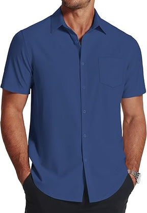 COOFANDY Men's Short Sleeve Dress Shirts Wrinkle Free Regular Fit Dress Shirt Textured Casual Button Down Shirts