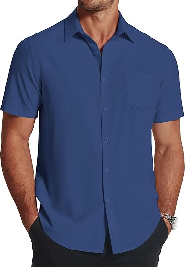 COOFANDY Men's Short Sleeve Dress Shirts Wrinkle Free Regular Fit Dress Shirt Textured Casual Button Down Shirts
