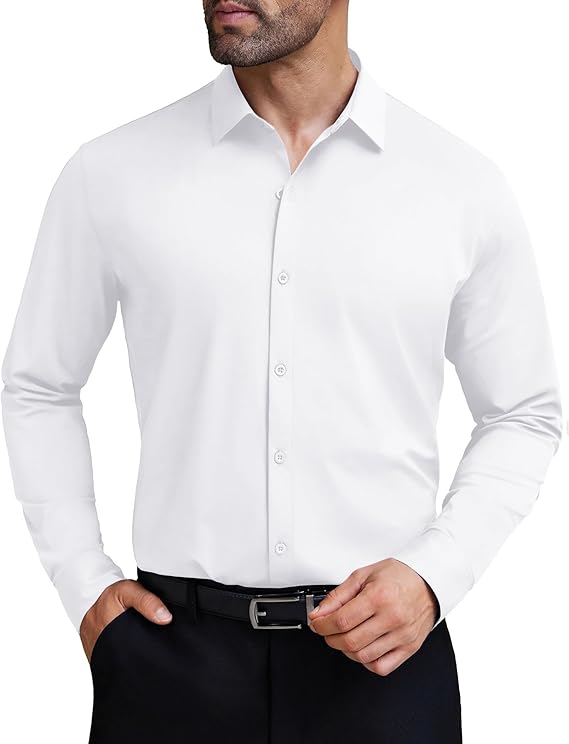 COOFANDY Mens Dress Shirts Long Sleeve 4-Way Stretch Wrinkle Free Shirts Button Down Business Formal Shirts S-XXXL