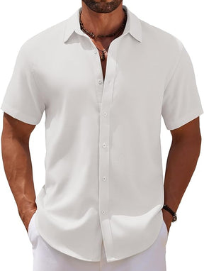 COOFANDY Men's Casual Summer Beach Shirt Short Sleeve Button Down Shirt Vacation Wedding Shirt Linen Textured Shirts