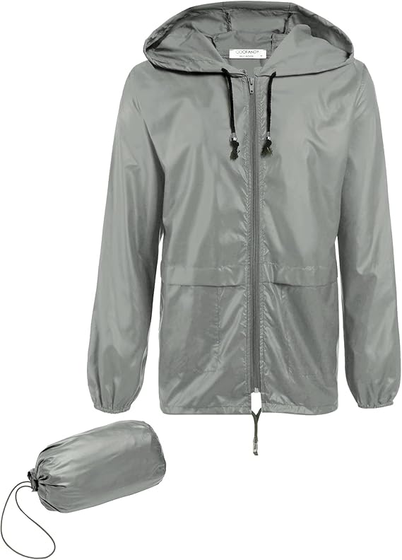 COOFANDY Mens Packable Rain Jacket Lightweight Waterproof Raincoat with Hood Outdoor Rain Gear Travel Hiking Cycling S-XXXL