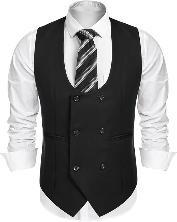 COOFANDY Men's Suit Vest Slim Fit Double Breasted Dress Vest Casual Business Formal Waistcoat