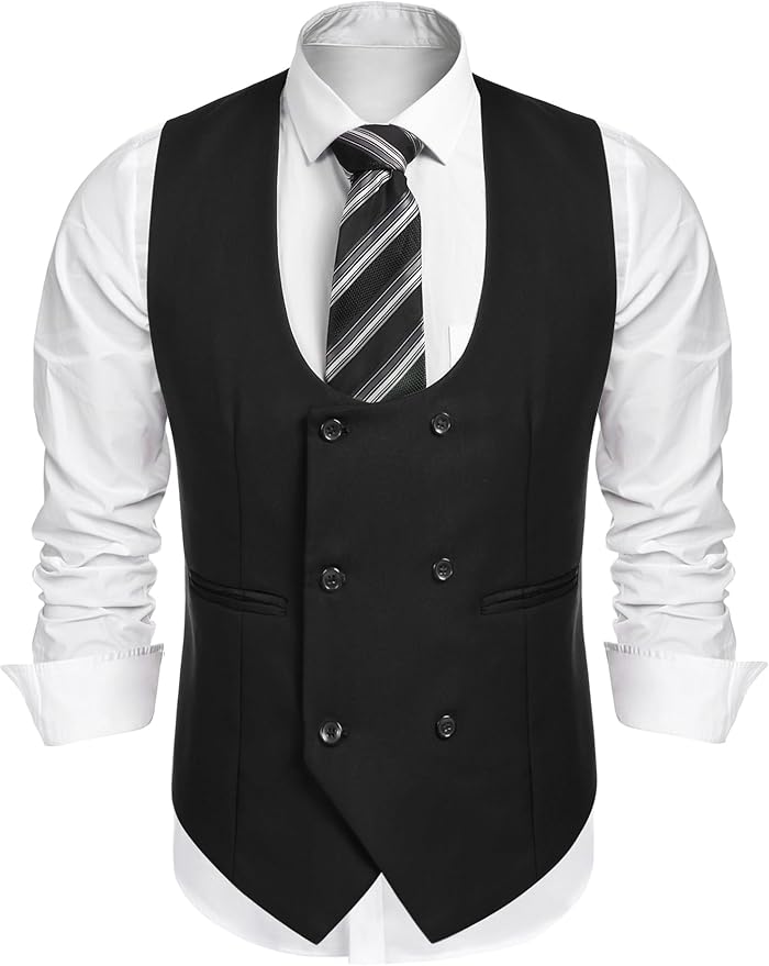 COOFANDY Men's Suit Vest Slim Fit Double Breasted Dress Vest Casual Business Formal Waistcoat