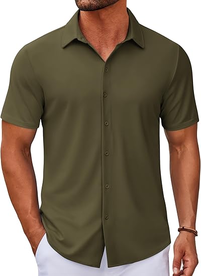 COOFANDY Men's Casual Button Down Short Sleeve Shirts Untucked Wrinkle Free Shirt Stretch Dress Shirts