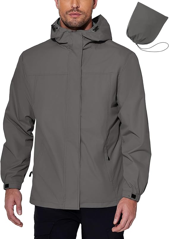 COOFANDY Men's Rain Jacket Waterproof With Hood Lightweight Packable Shell Raincoat Windbreaker For Cycling Golf Travel