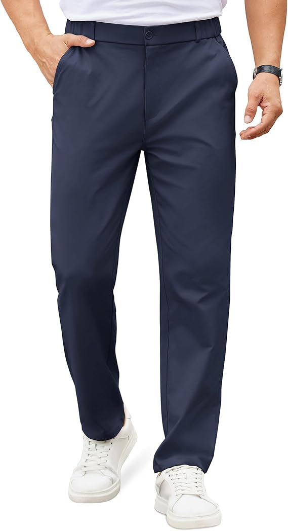COOFANDY Mens Casual Chino Pants Elastic Waist Lightweight Trousers Classic-Fit Business Dress Pants with Pockets