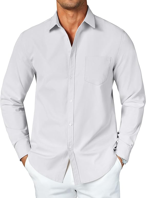 COOFANDY Men's Button Down Long Sleeve Shirt Casual Untucked Dress Shirt Regular Fit Wedding Shirts