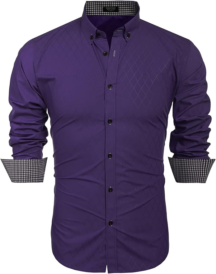 COOFANDY Men's Long Sleeve Wrinkle Free Dress Shirts Inner Contrast Business Casual Button Down Shirt