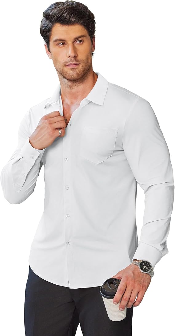 COOFANDY Stretch Mens Dress Shirts Wrinkle Free Long Sleeve Dress Shirt Muscle Fit Button Down Shirt