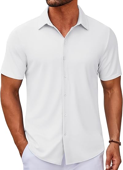 COOFANDY Men's Casual Button Down Short Sleeve Shirts Untucked Wrinkle Free Shirt Stretch Dress Shirts