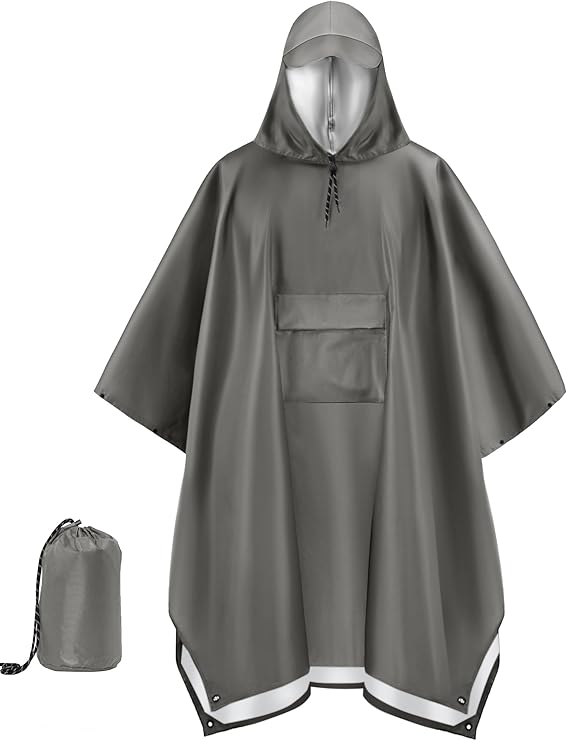 COOFANDY Rain Poncho for Adults with Hood Pockets Reusable Waterproof Packable Rain Coat Jacket Travel Hiking Emergency