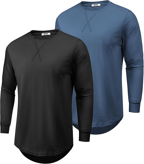 COOFANDY 2 pack Cotton Long Sleeve T Shirts Gym Shirts