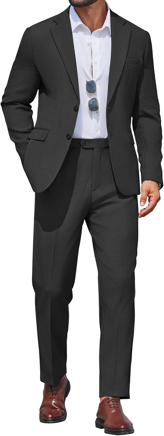 COOFANDY Men's 2 Piece Suits Slim Fit Two Buttons Casual Blazer Jacket and Pants Set Tuxedo Suit for Wedding Prom Business