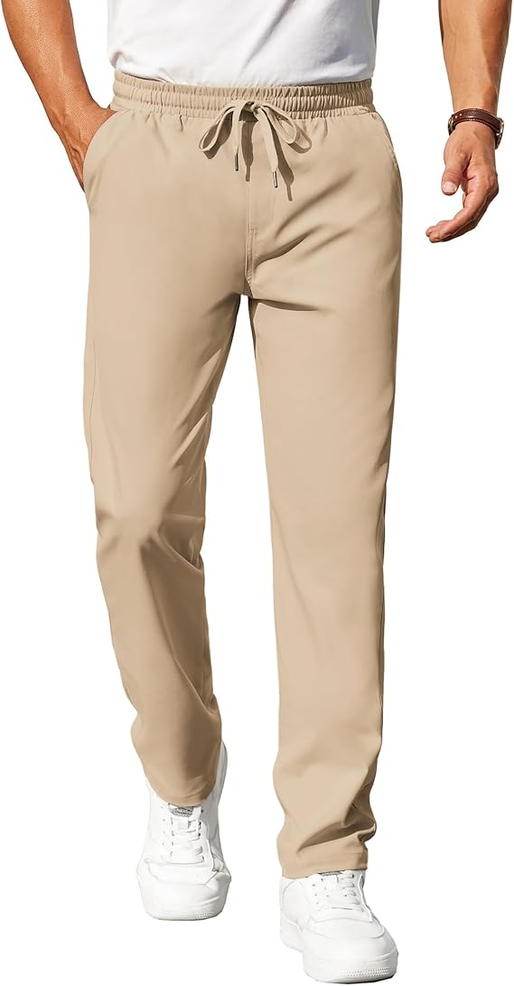 COOFANDY Mens Casual Pants Elastic Waist Chino Pants Lightweight Drawstring Pants with Pockets