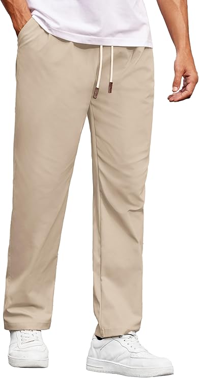 COOFANDY Men's Casual Chino Pants Relaxed Fit Drawstring Elastic Waist Lightweight Pant Twill Pleated Trousers