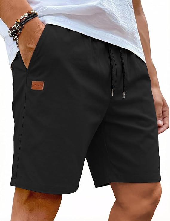 COOFANDY Men's Casual Shorts 9'' Cotton Drawstring Elastic Waist Lightweight Summer Beach Shorts with Pockets