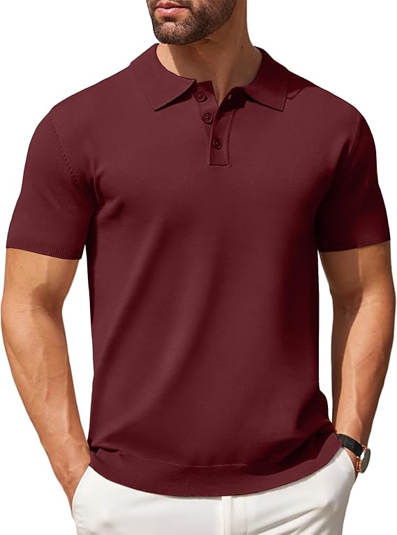 COOFANDY Mens Knit Polo Shirts Casual Short Sleeve Button Down Polo Shirt Classic Golf Shirts