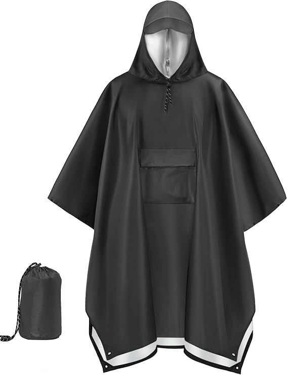 COOFANDY Rain Poncho for Adults with Hood Pockets Reusable Waterproof Packable Rain Coat Jacket Travel Hiking Emergency