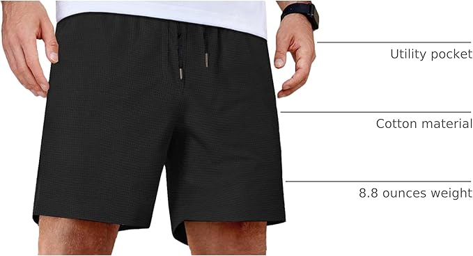 COOFANDY Men's Casual Shorts Waffle Elastic Waist Drawstring Shorts Lightweight Summer Beach Shorts