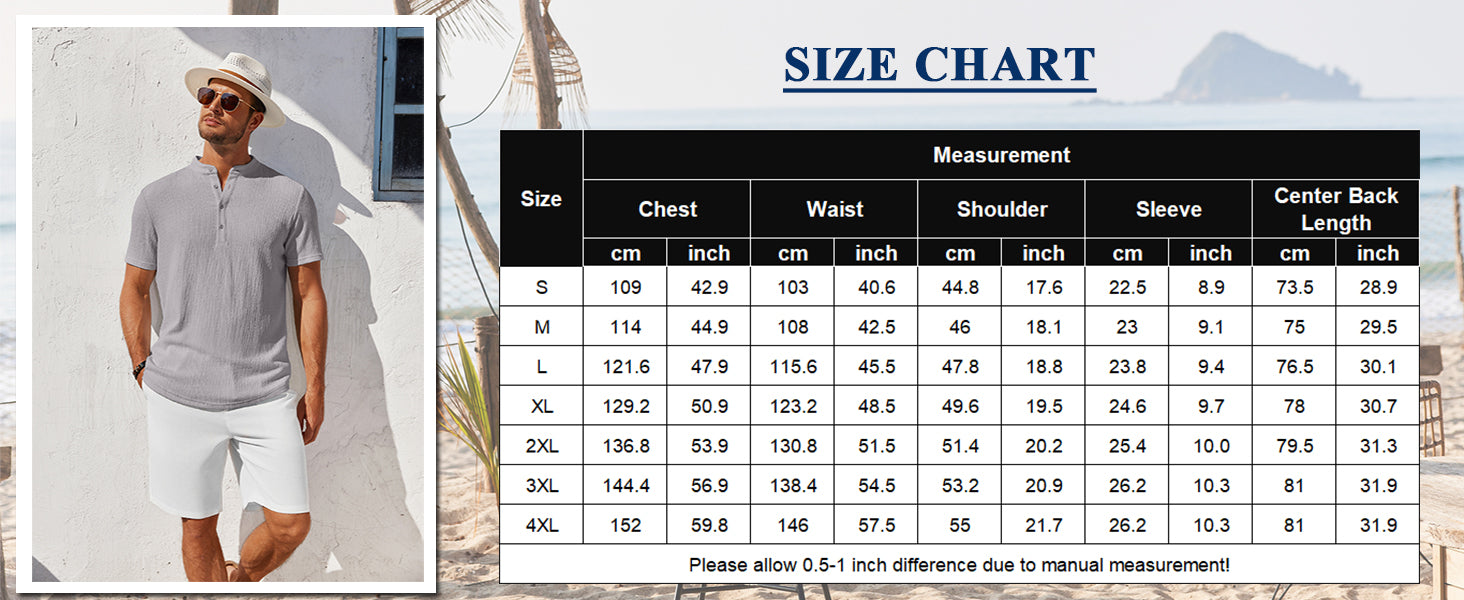 COOFANDY Men's Henley Shirt Short Sleeve Stand Collar Summer Casual Beach Hippie T-Shirts