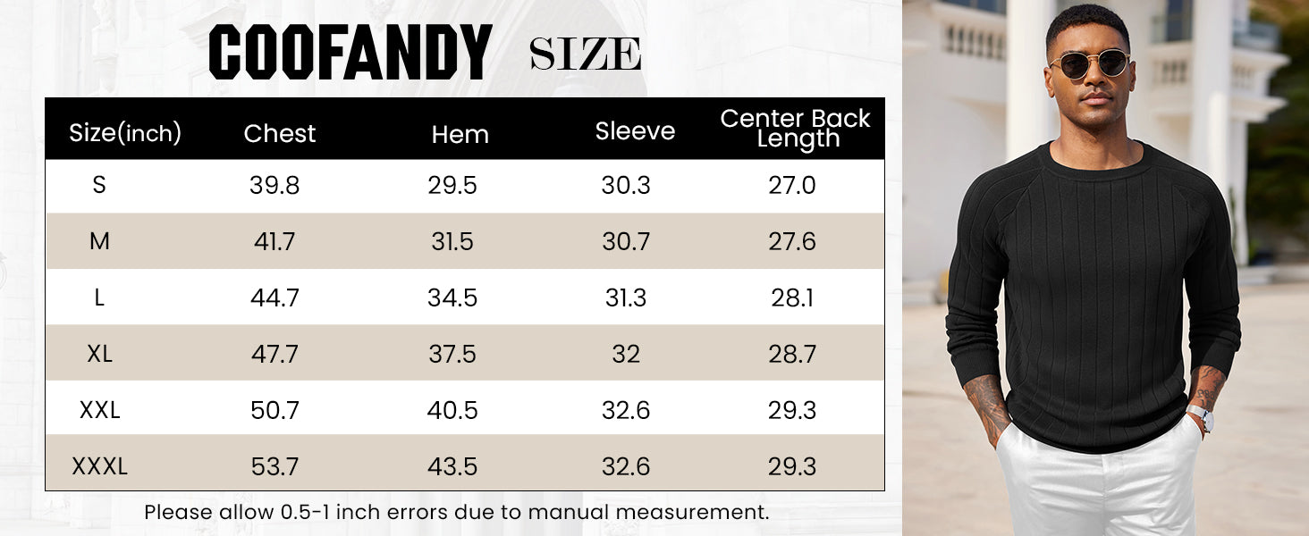 COOFANDY Mens Crewneck Pullover Sweaters Business Casual Long Sleeve Slim Fit Sweater Chunky Cable Knit Sweater