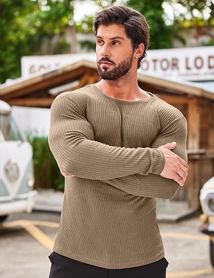 COOFANDY Men's 2 Pack Muscle T-Shirt Stretch Long Sleeve Gym Workout Bodybuilding Training Tee Shirts Casual Hipster Tops