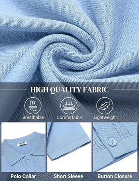 COOFANDY Men's Knit Shirts Short Sleeve Casual Button Down Polo Shirt Summer Beach Vacation Shirts