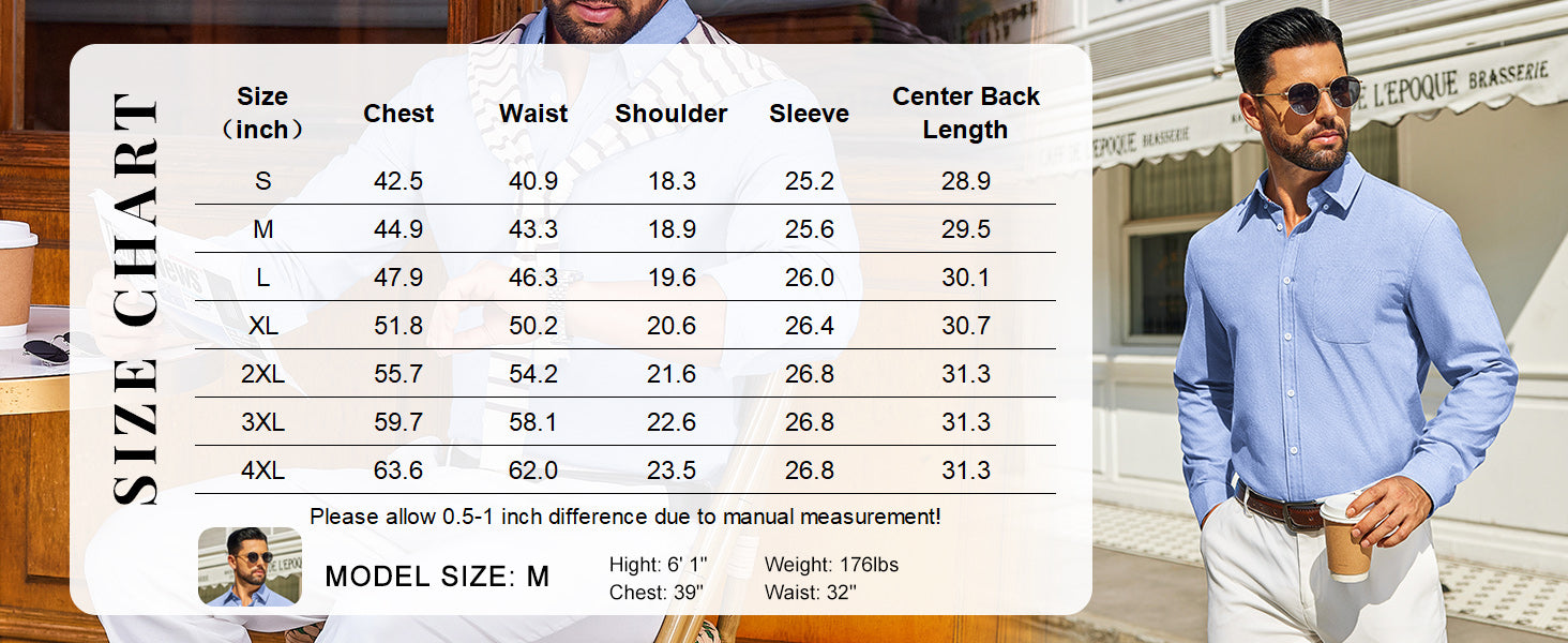 COOFANDY Mens Long Sleeve Button Down Shirt Casual Untucked Shirts for Men Oxford Dress Shirts