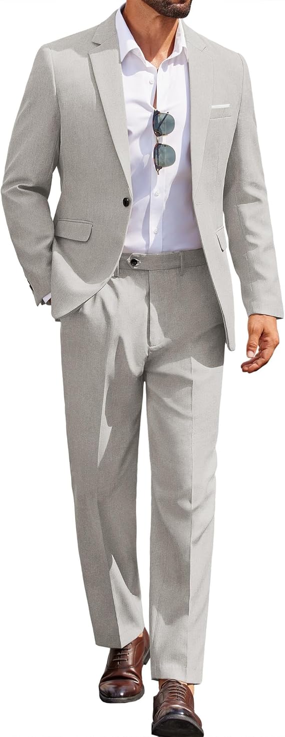 COOFANDY Men Suits Classic Fit 2 Piece Suit Set One Button Casual Blazer Wedding Bussiness Suit Separates