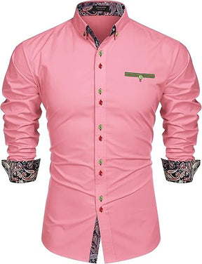 COOFANDY Mens Dress Shirt Long Sleeve Casual Button Down Paisley Shirts Party Wedding Dress Shirt