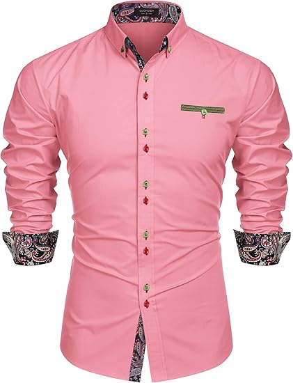 COOFANDY Mens Dress Shirt Long Sleeve Casual Button Down Paisley Shirts Party Wedding Dress Shirt